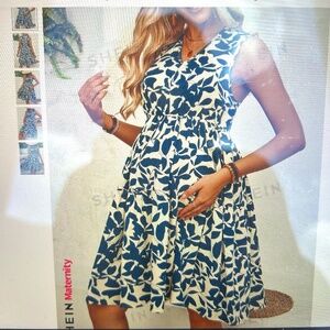 NEW**SHEIN Maternity V-Neck Leaf Print Dress